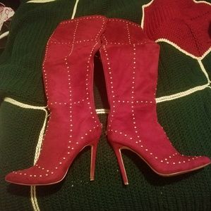 Cranberry gold dot boots.